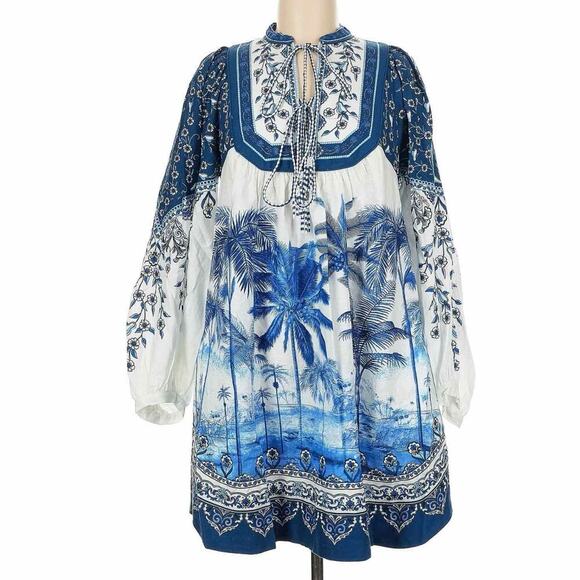 Farm Rio Off-White Palm Tree Beach Tropical Mini 
Dress Size Medium - Picture 1 of 15